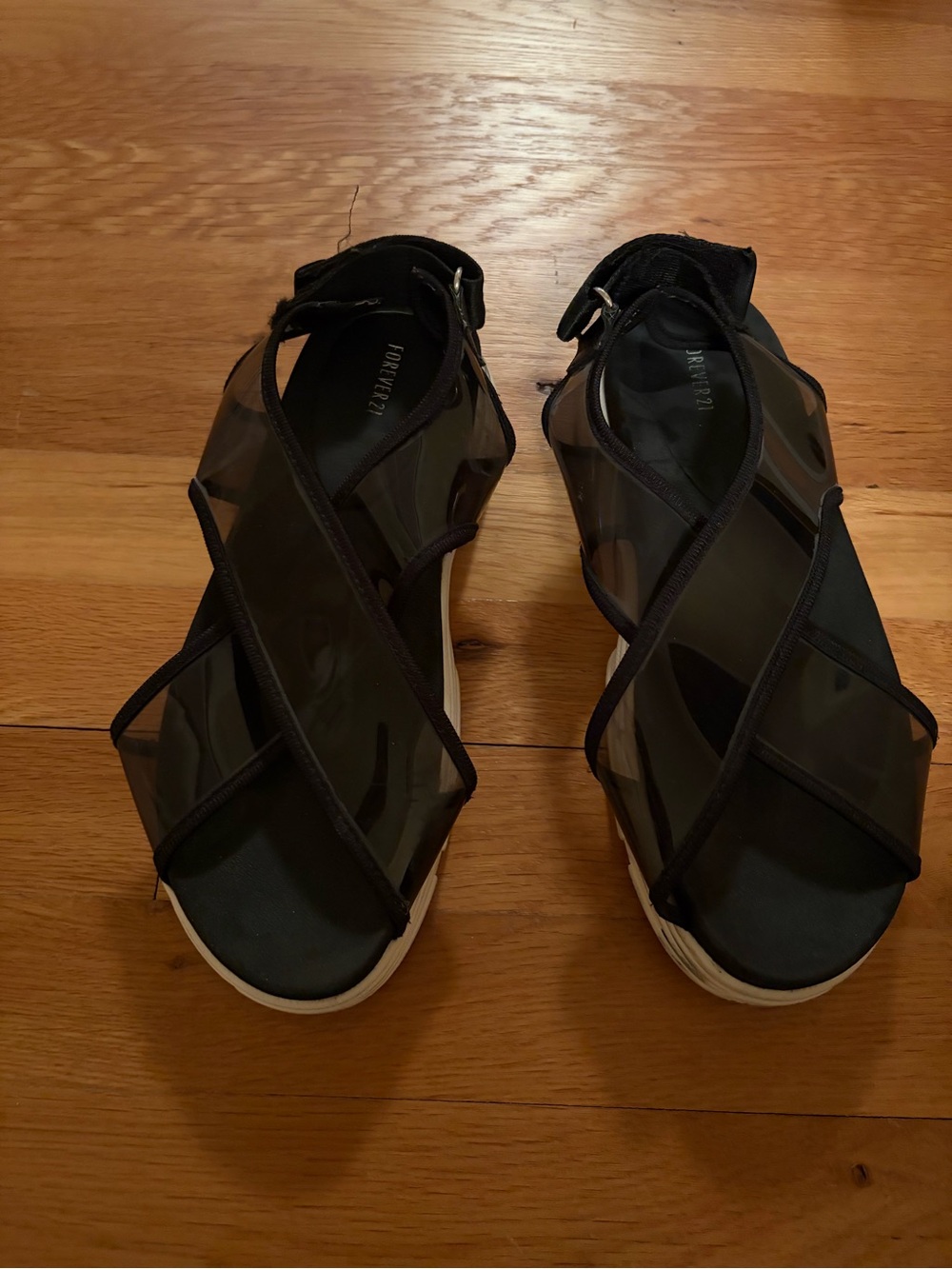 Forever 21 Black Mesh Crisscross Platform Sandals